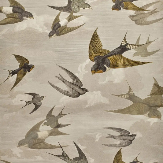 Chimney Swallows Wallpaper by John Derian in Sepia