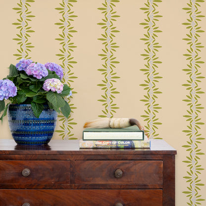 Anne Wallpaper by Ferrick Mason in Periwinkle Green on Bisque