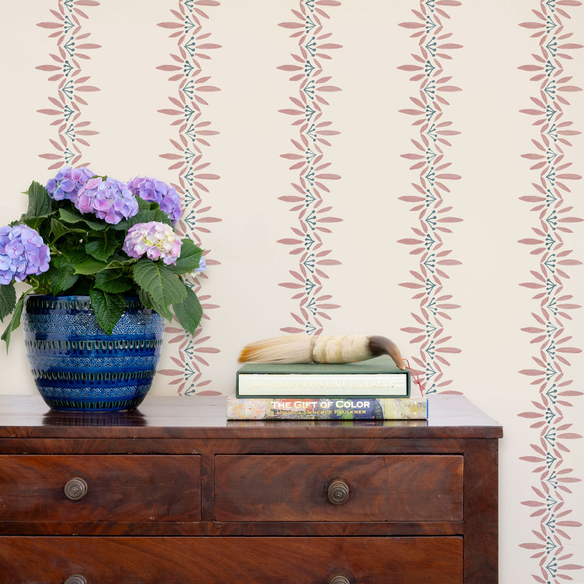 Anne Wallpaper by Ferrick Mason in Rose Blue