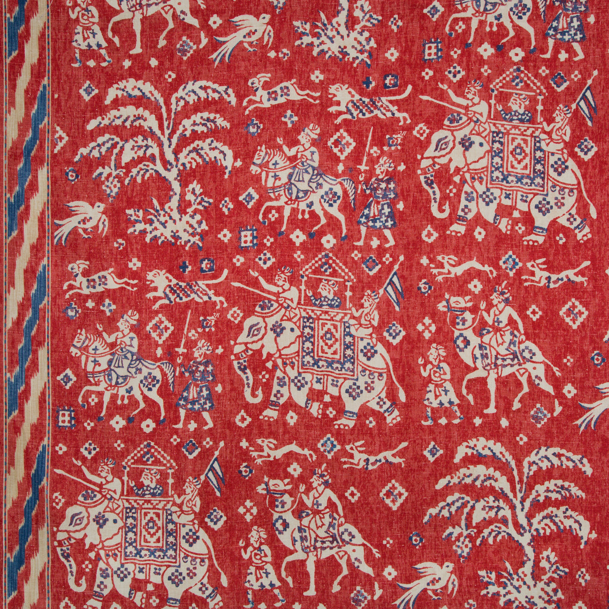 Aralam Print Fabric by Brunschwig & Fils in Flame/Cadet