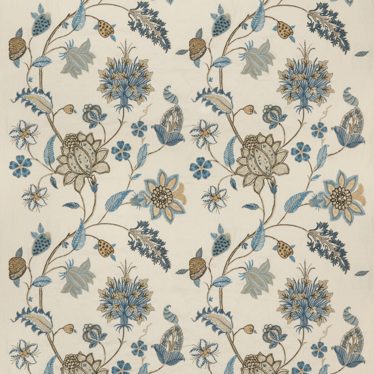 Baker's Indienne Embroidery Fabric by G P & J Baker in Soft Blue