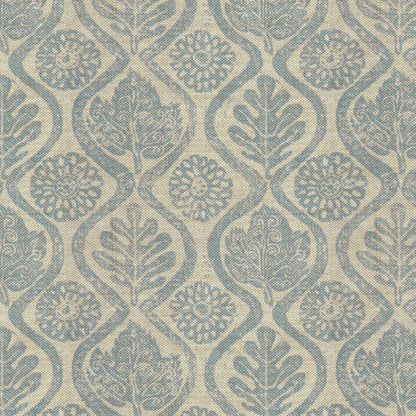 Oakleaves Fabric by Blithfield in Blue/Oatmeal