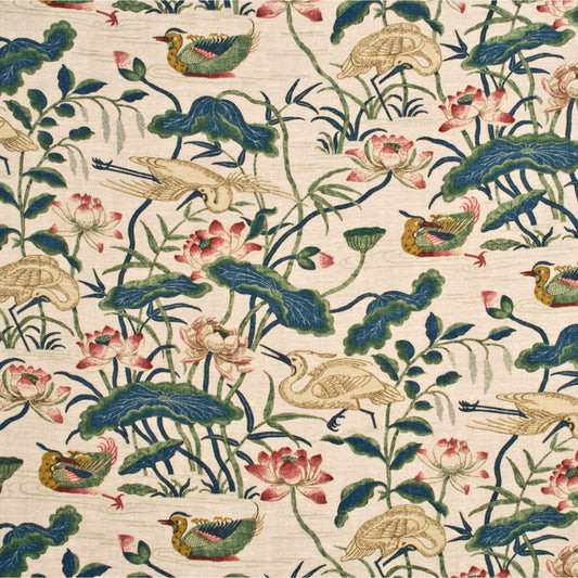Heron & Lotus Flower Fabric by G P & J Baker in Indigo/Pink