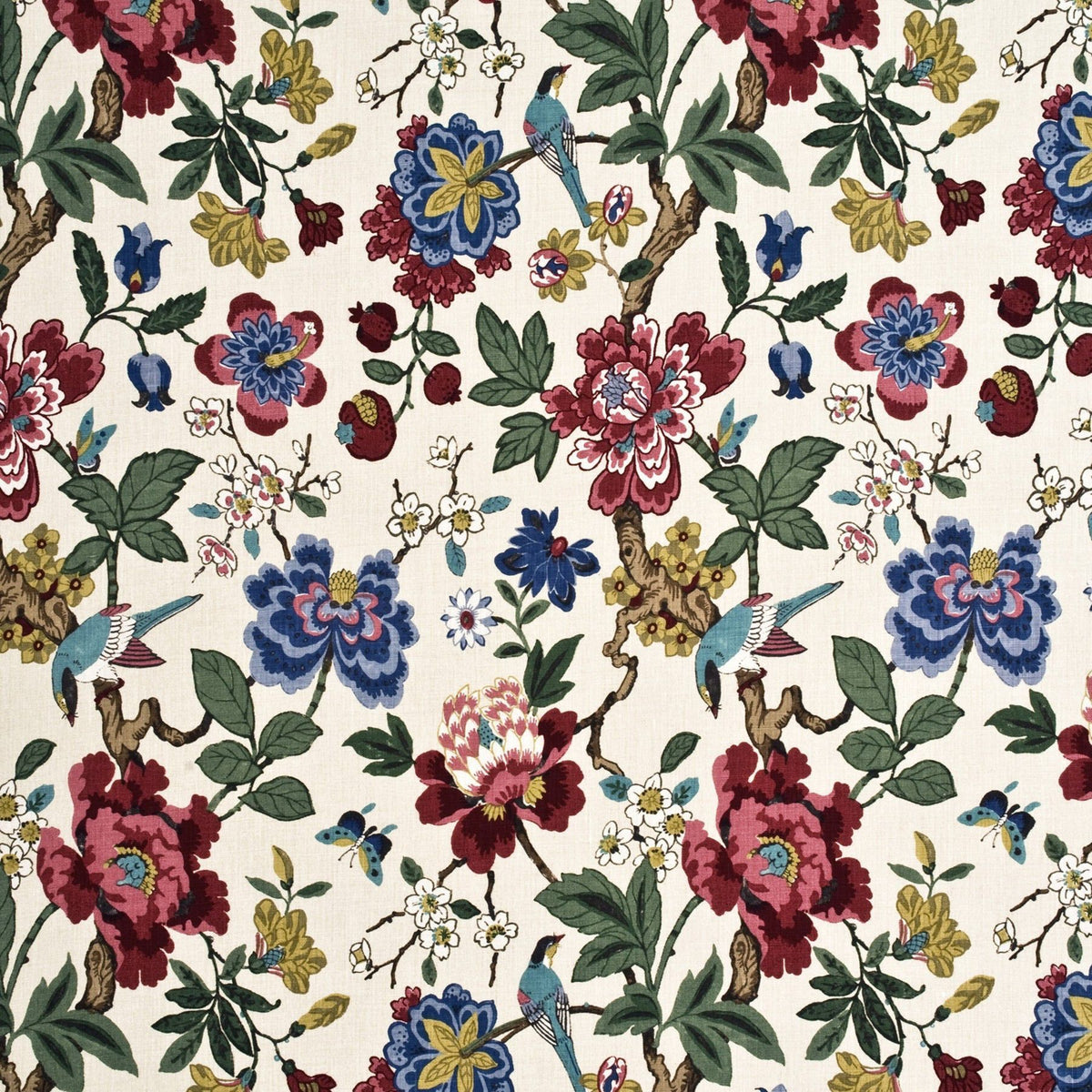 Persian Pomegranate Fabric by G P & J Baker in Red/Indigo/Stone