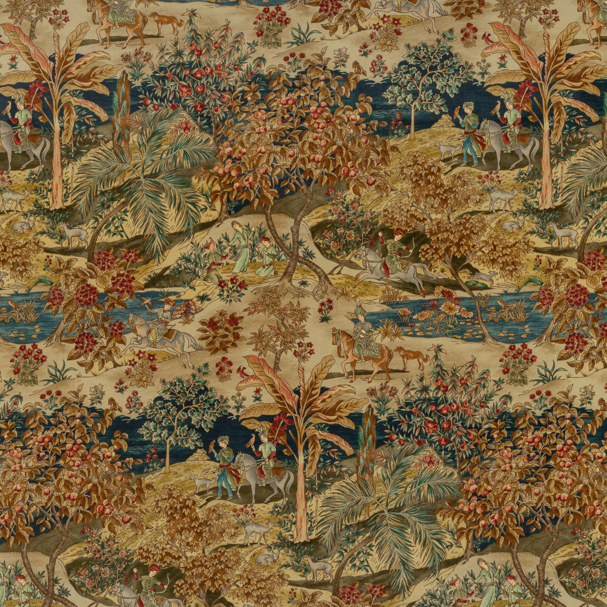 Ramayana Velvet Fabric by G P & J Baker in Indigo/Red