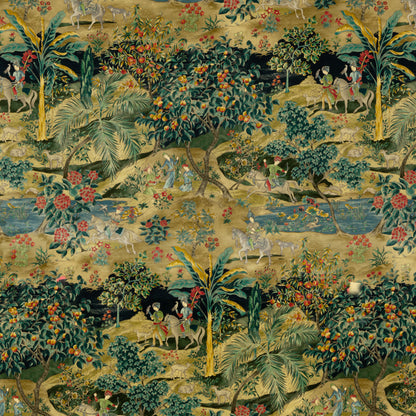 Ramayana Velvet Fabric by G P & J Baker in Emerald/Sand