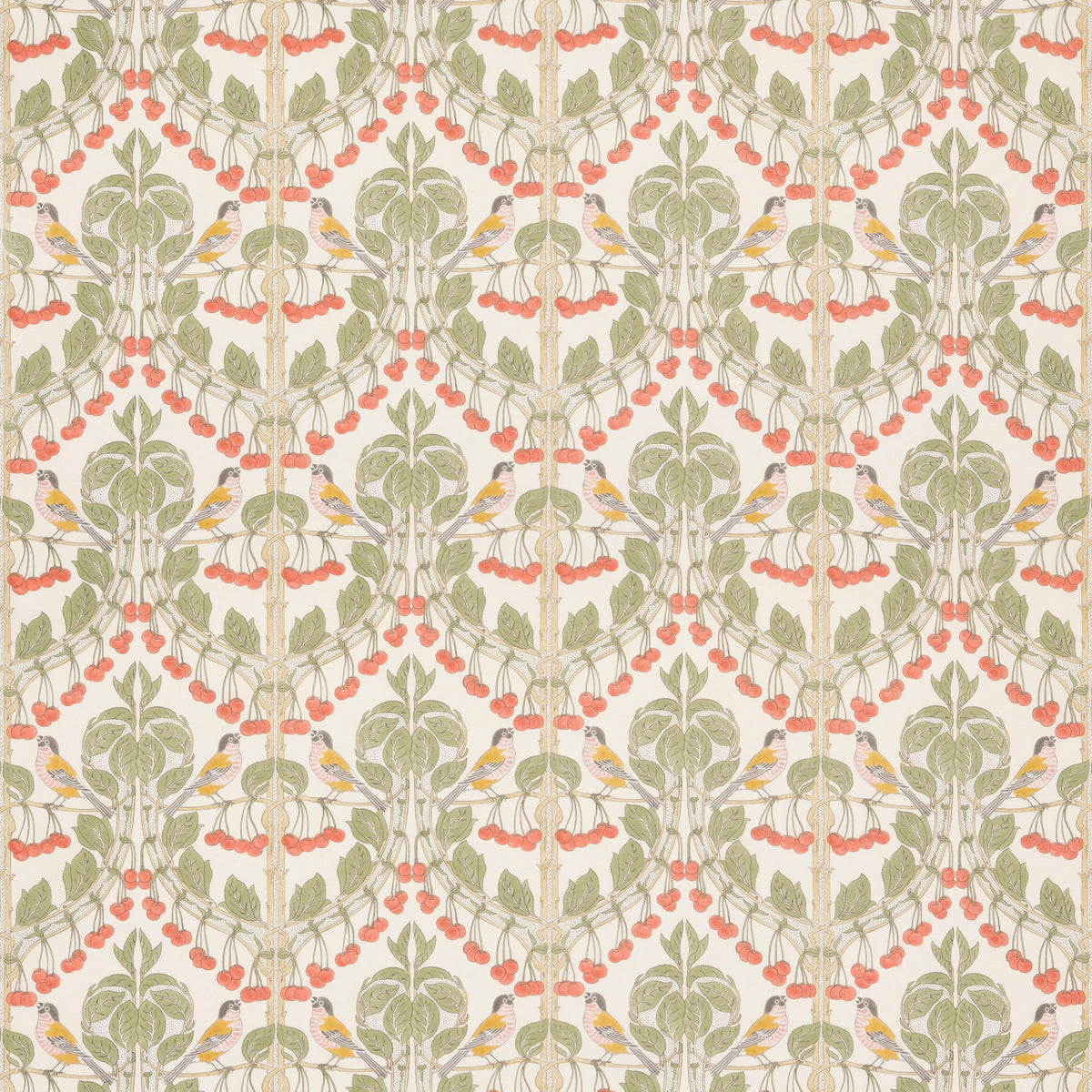 Birds & Cherries Cotton Fabric by G P & J Baker in Red/Green