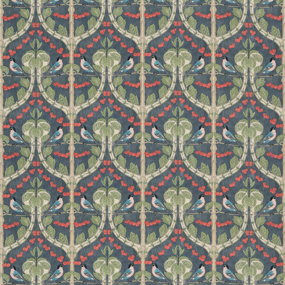 Birds & Cherries Cotton Fabric by G P & J Baker in Indigo