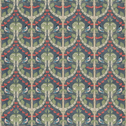 Birds & Cherries Cotton Fabric by G P & J Baker in Indigo