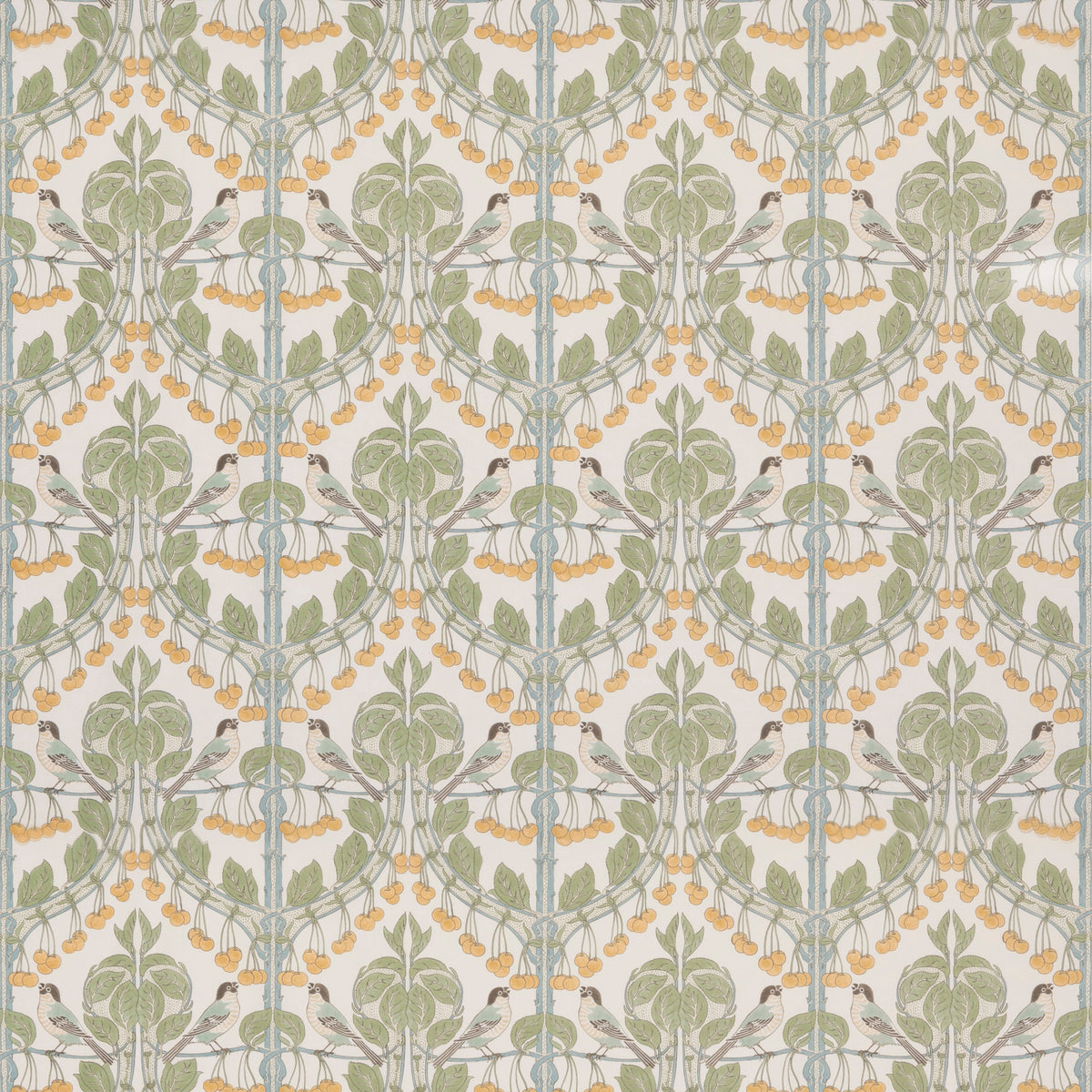 Birds & Cherries Cotton Fabric by G P & J Baker in Aqua