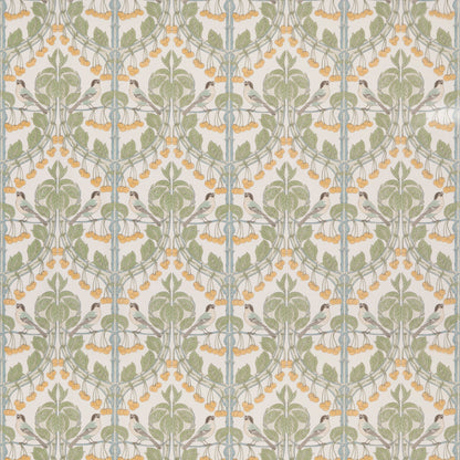 Birds & Cherries Cotton Fabric by G P & J Baker in Aqua