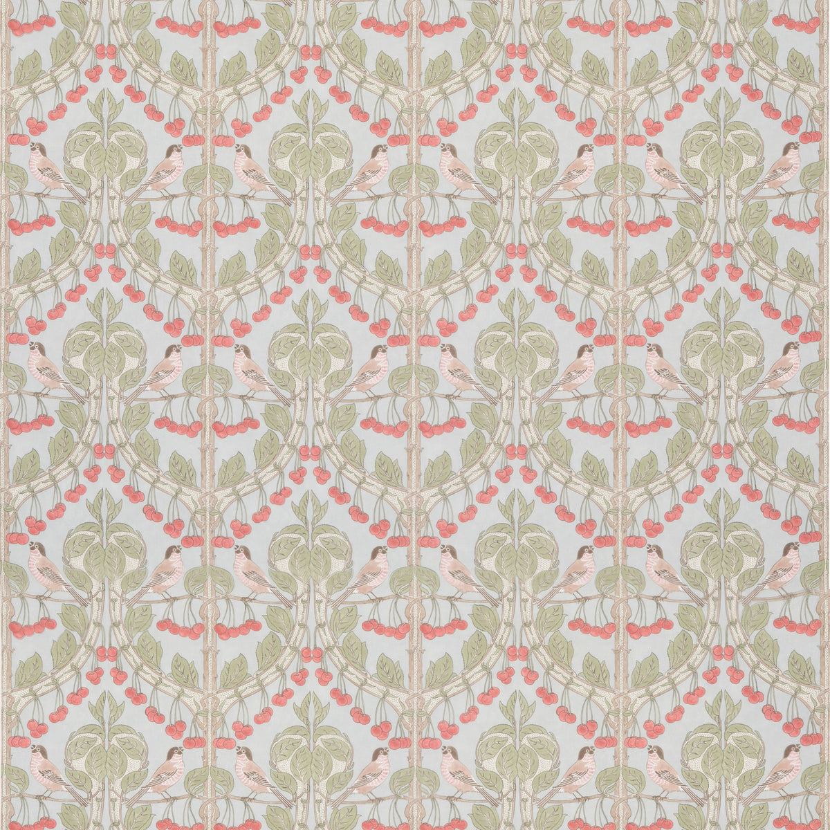 Birds & Cherries Cotton Fabric by G P & J Baker in Soft Blue