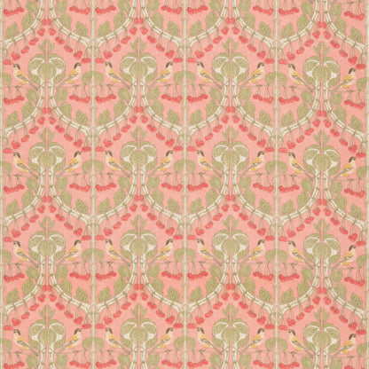Birds & Cherries Cotton Fabric by G P & J Baker in Coral