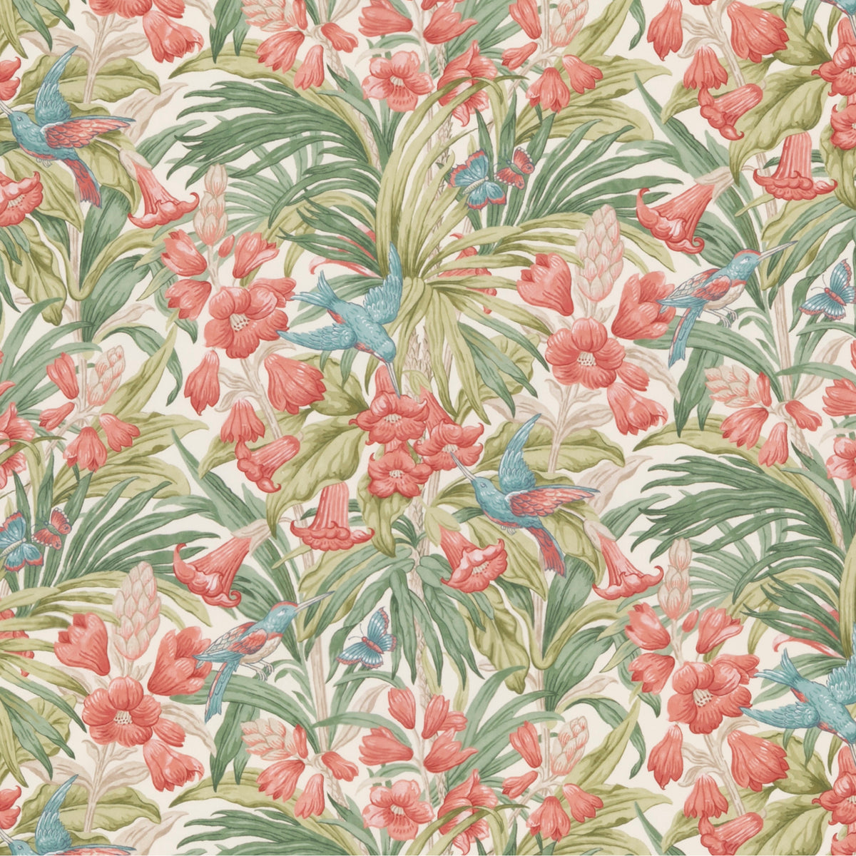 Trumpet Flowers Cotton Fabric by G P & J Baker in Red/Green