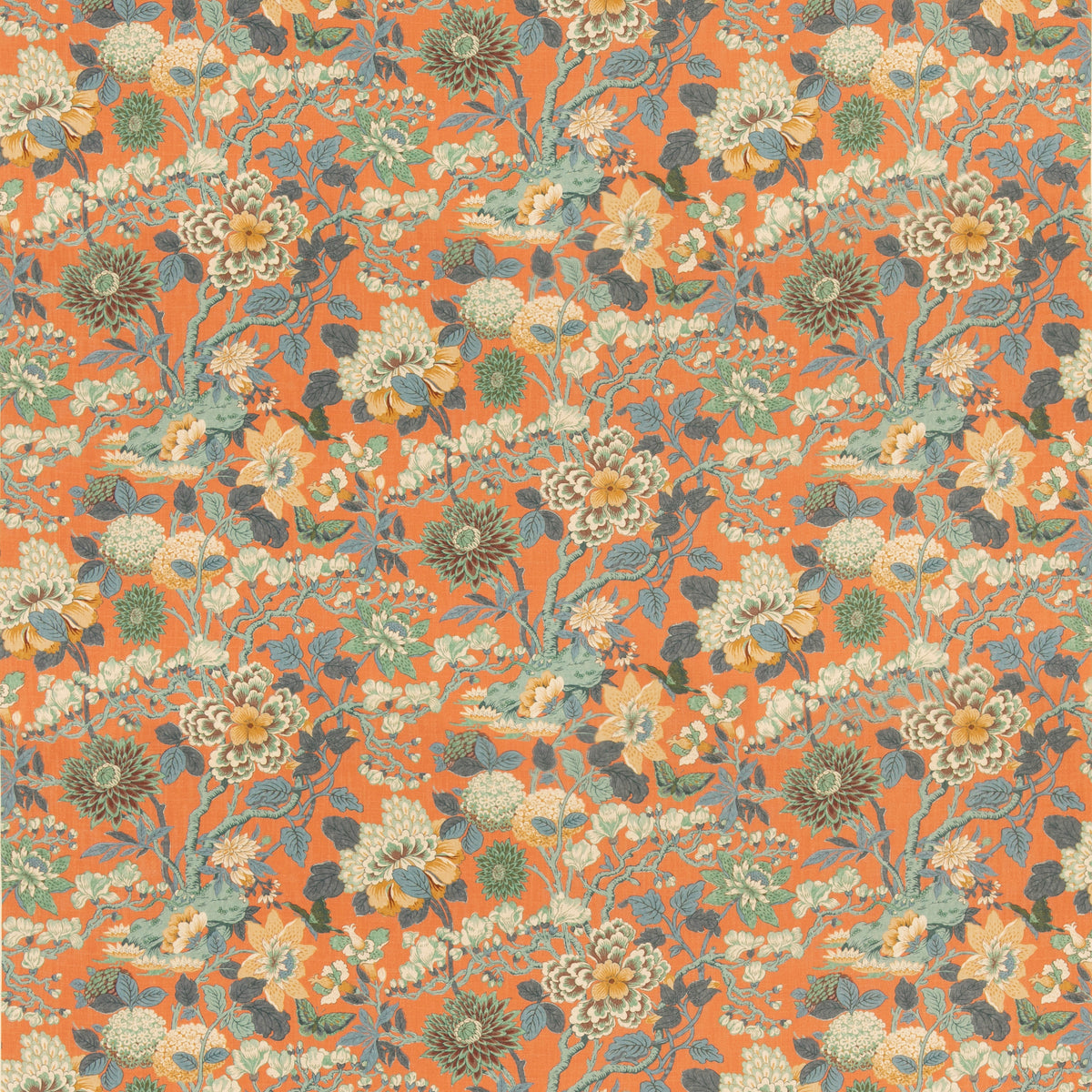 Little Magnolia Fabric by G P & J Baker in Teal/Orange