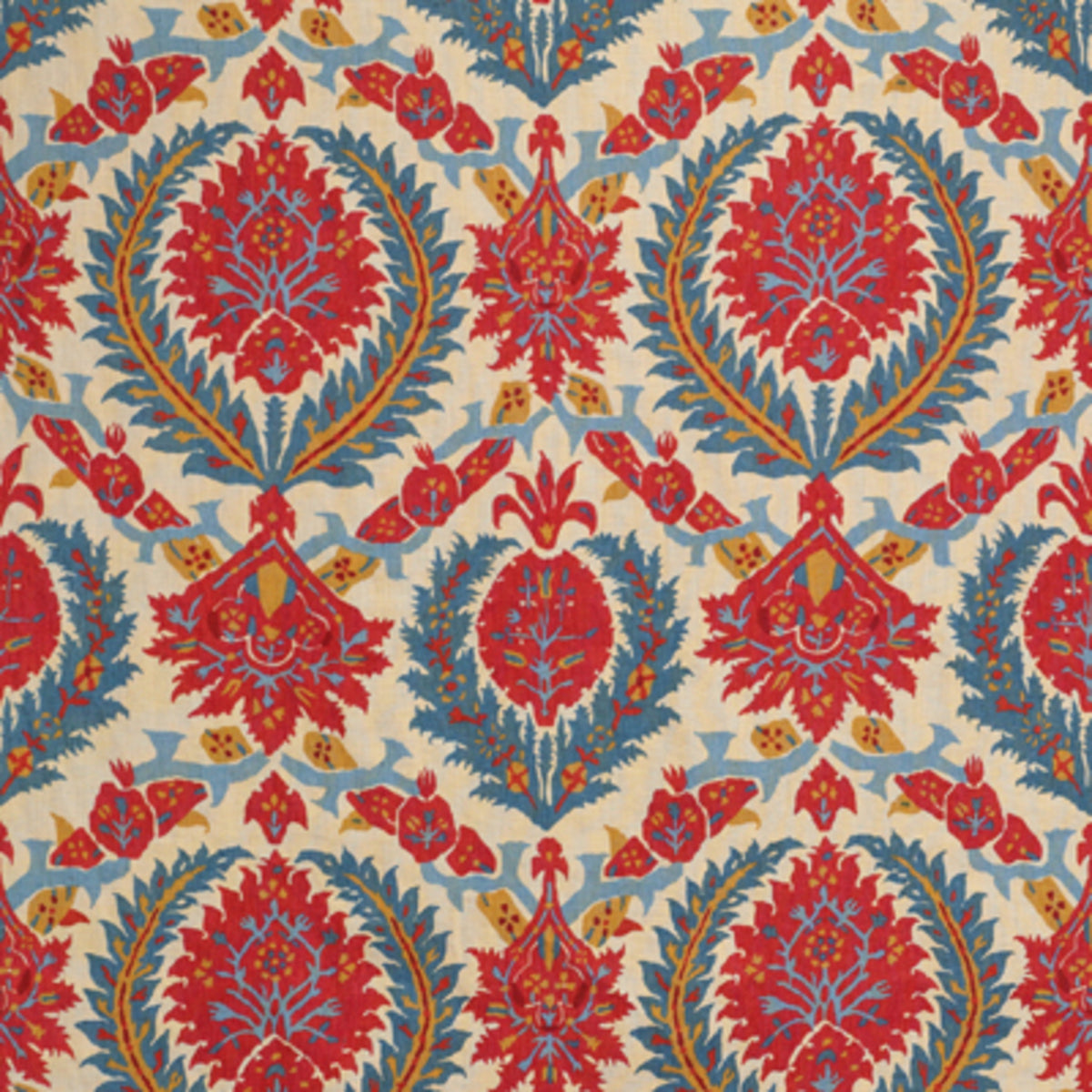 Zenobia Linen Print Fabric by Brunschwig & Fils in Pompeian Red/Blue