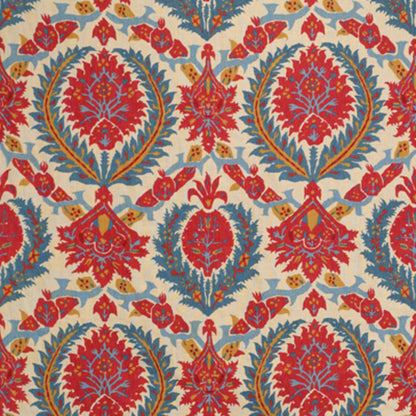 Zenobia Linen Print Fabric by Brunschwig & Fils in Pompeian Red/Blue