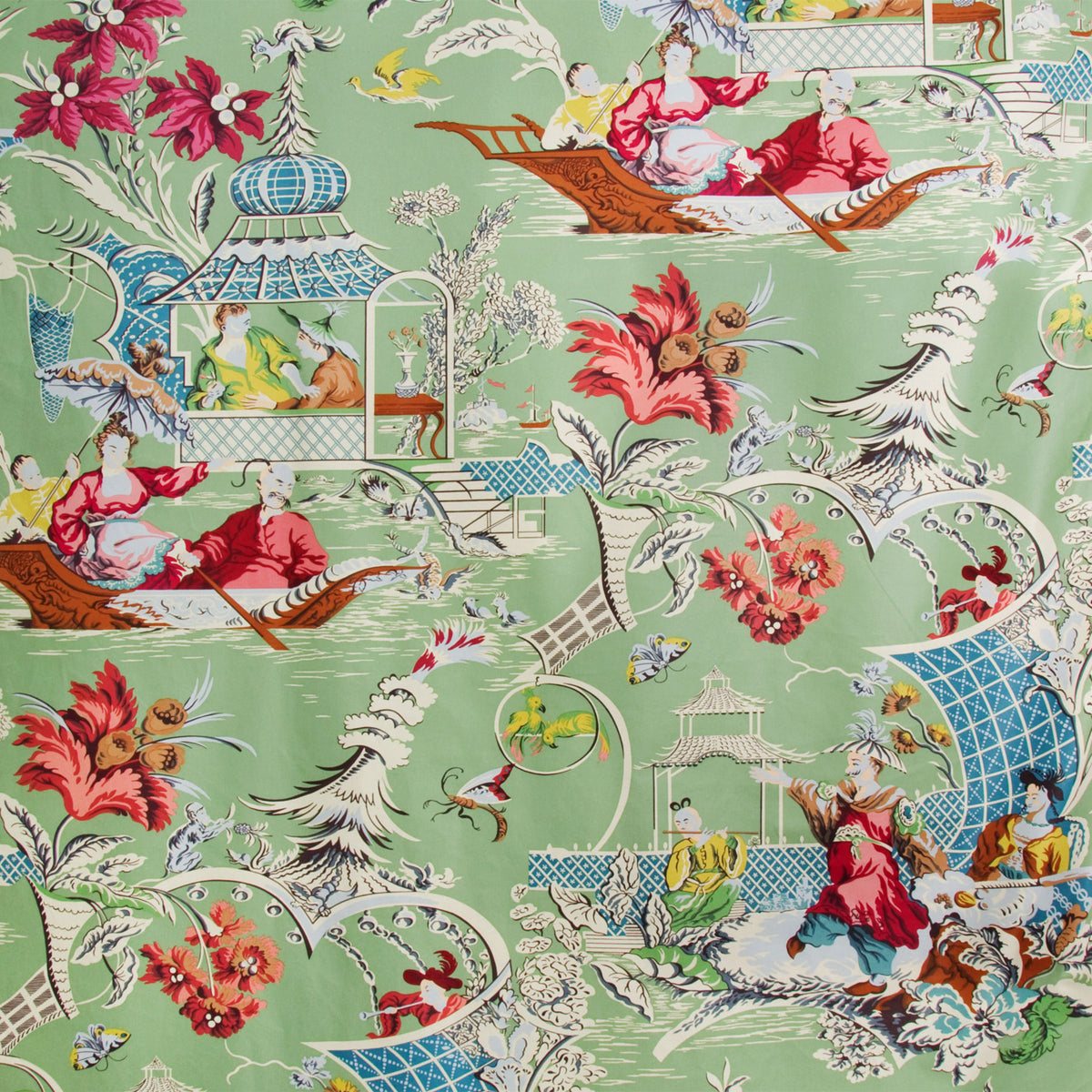 Pillement Glazed Chintz Fabric by Brunschwig & Fils in Green