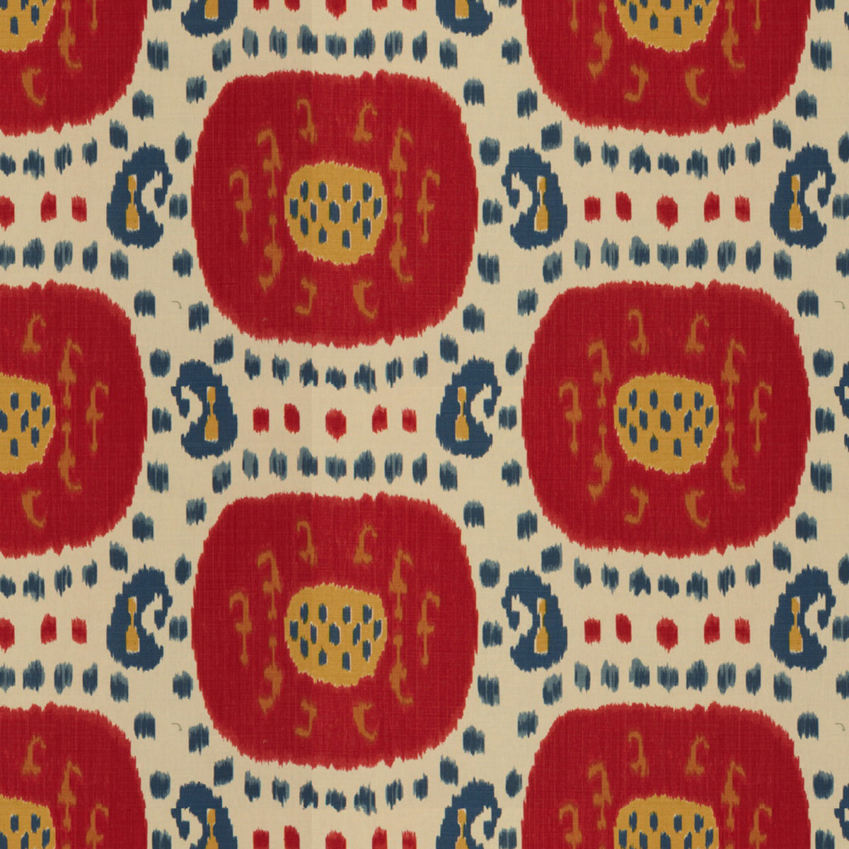 Samarkand Cotton And Linen Print Fabric by Brunschwig & Fils in Pompeian Red/Oxford Blue