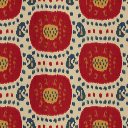 Samarkand Cotton And Linen Print Fabric by Brunschwig & Fils in Pompeian Red/Oxford Blue