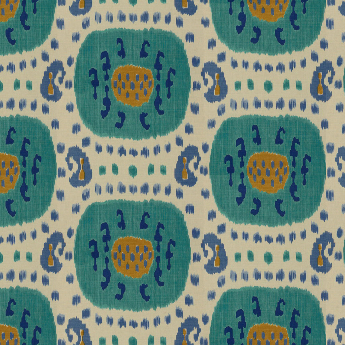 Samarkand Cotton And Linen Print Fabric by Brunschwig & Fils in Aqua/Blue