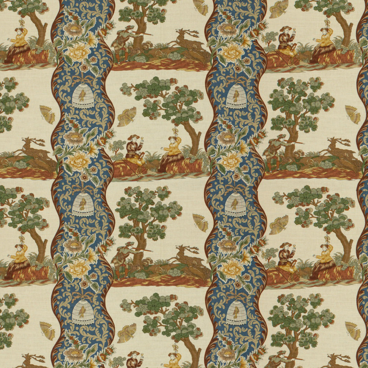 Plougastel Linen & Cotton Print Fabric by Brunschwig & Fils in Blue