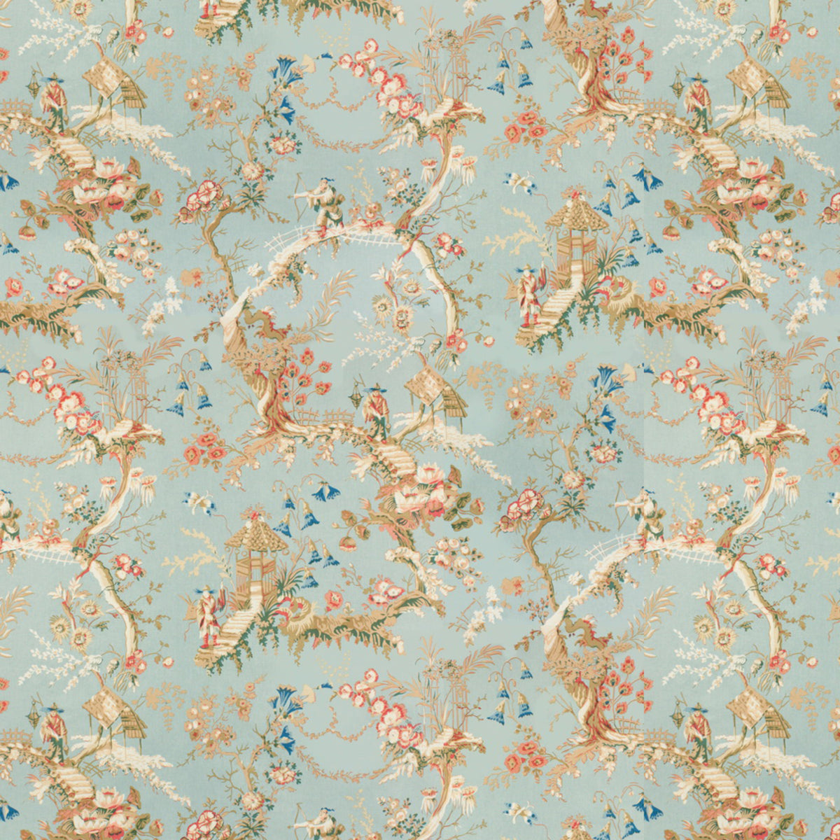 Chinese Landscape Cotton Print Fabric by Brunschwig & Fils in Sky Blue