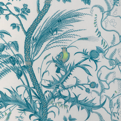 Bird And Thistle Cotton Print Fabric by Brunschwig & Fils in Aqua