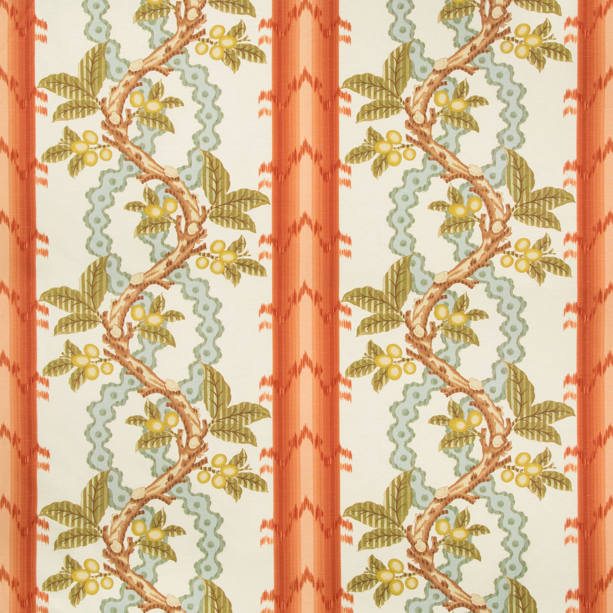 Josselin Cotton And Linen Print Fabric by Brunschwig & Fils in Spice/Celadon