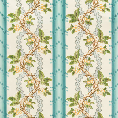 Josselin Cotton And Linen Print Fabric by Brunschwig & Fils in Aqua/Mist