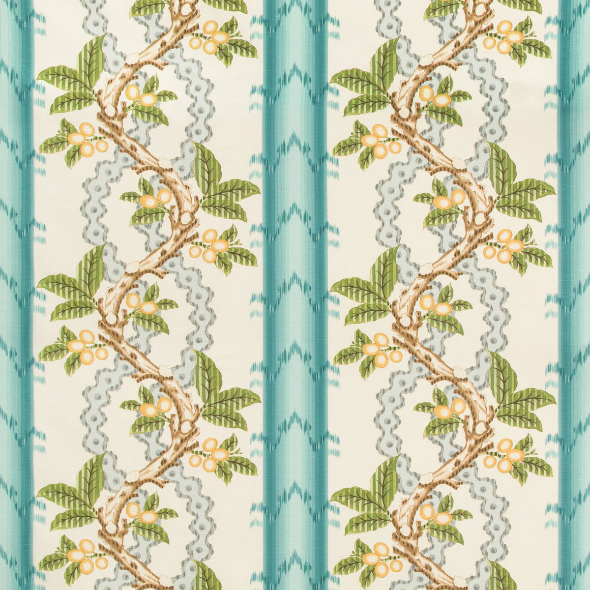 Josselin Cotton And Linen Print Fabric by Brunschwig & Fils in Aqua/Mist
