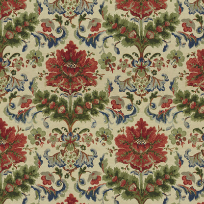 Windsor Damask Cotton & Linen Print Fabric by Brunschwig & Fils in Red On Ecru