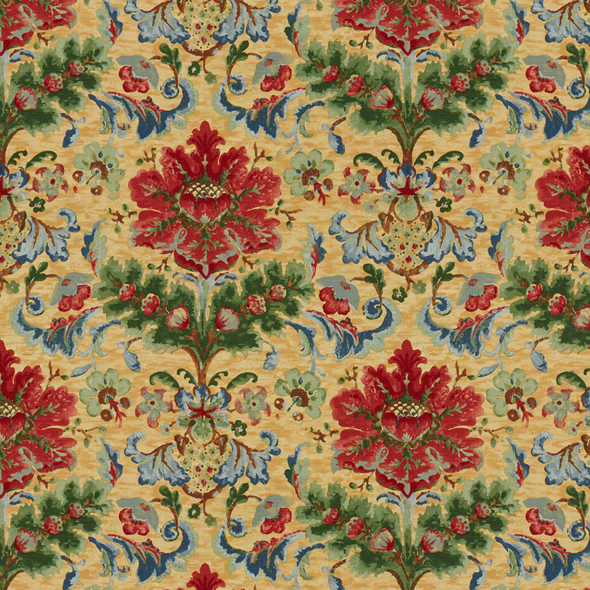 Windsor Damask Cotton & Linen Print Fabric by Brunschwig & Fils in Red On Topaz
