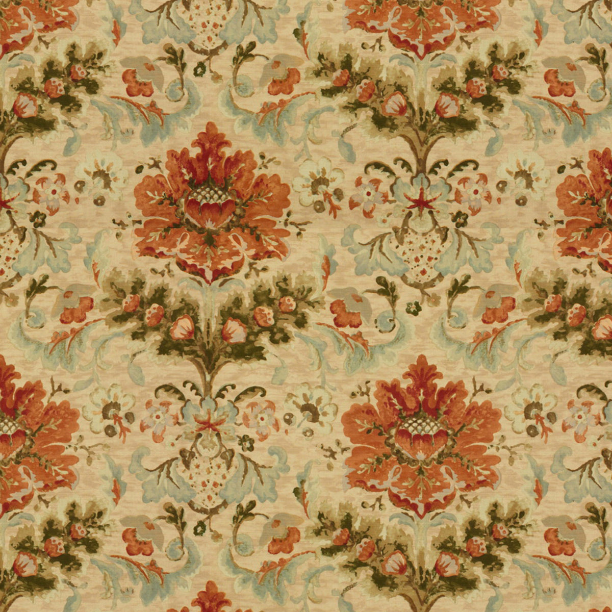 Windsor Damask Cotton & Linen Print Fabric by Brunschwig & Fils in Copper On Sand
