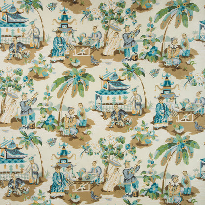 Xian Linen & Cotton Print Fabric by Brunschwig & Fils in Seafoam/Sand