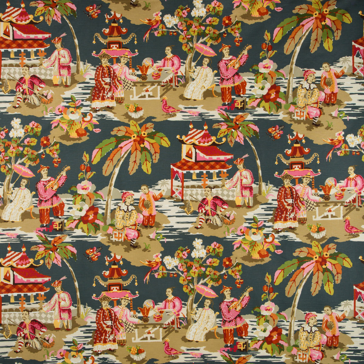 Xian Linen & Cotton Print Fabric by Brunschwig & Fils in Grey/Pink