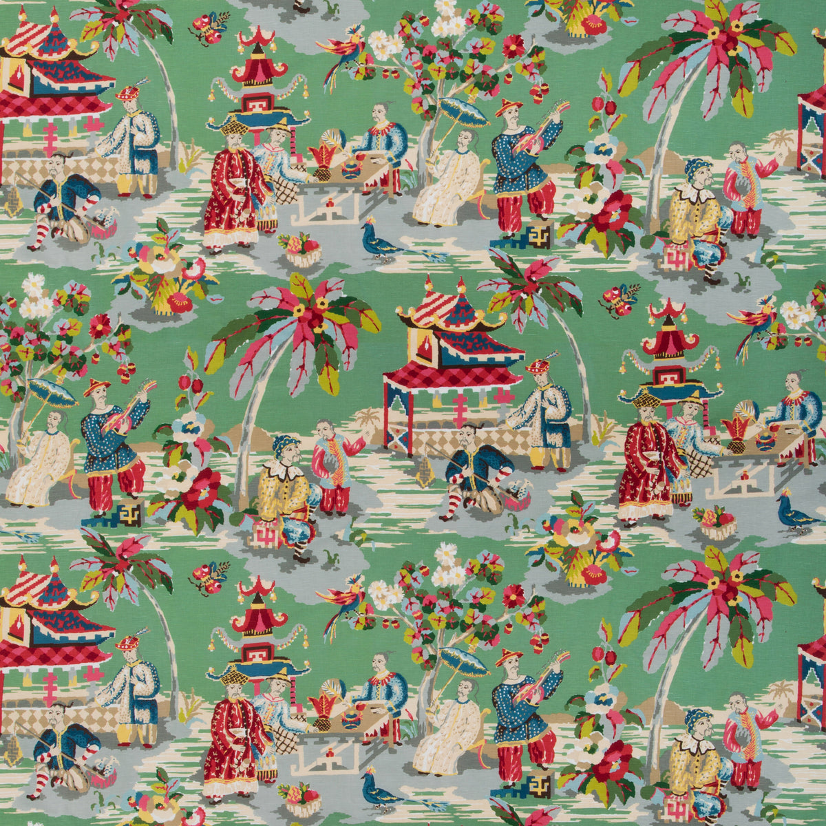 Xian Linen & Cotton Print Fabric by Brunschwig & Fils in Jade