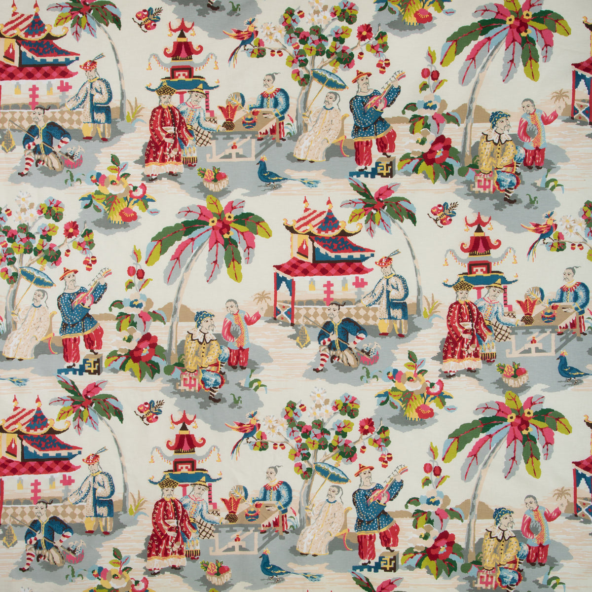 Xian Linen & Cotton Print Fabric by Brunschwig & Fils in Prussian/Red