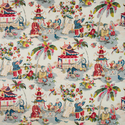 Xian Linen & Cotton Print Fabric by Brunschwig & Fils in Prussian/Red