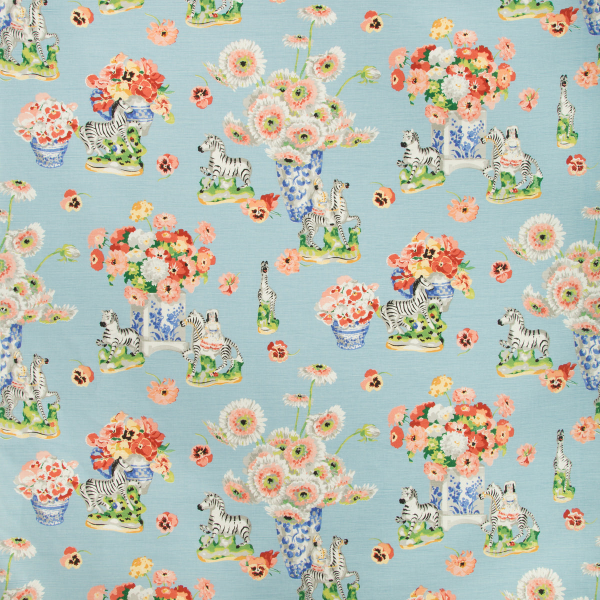 Gillian S Zebras Linen & Cotton Print Fabric by Brunschwig & Fils in Sky