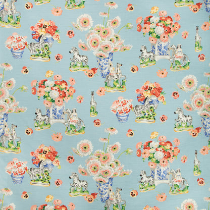 Gillian S Zebras Linen & Cotton Print Fabric by Brunschwig & Fils in Sky