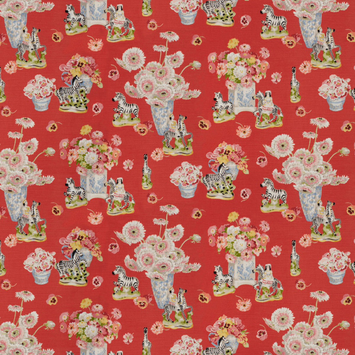 Gillian S Zebras Linen & Cotton Print Fabric by Brunschwig & Fils in Flame