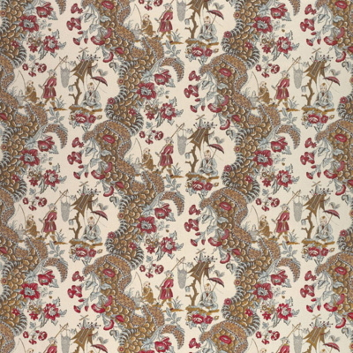 Les Pecheurs Cotton Print C Fabric by Brunschwig & Fils in Rimson With Blue