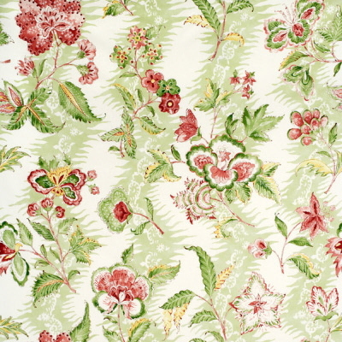 Monsoon Floral Linen & Cotton Print Fabric by Brunschwig & Fils in Coral/Lettuce