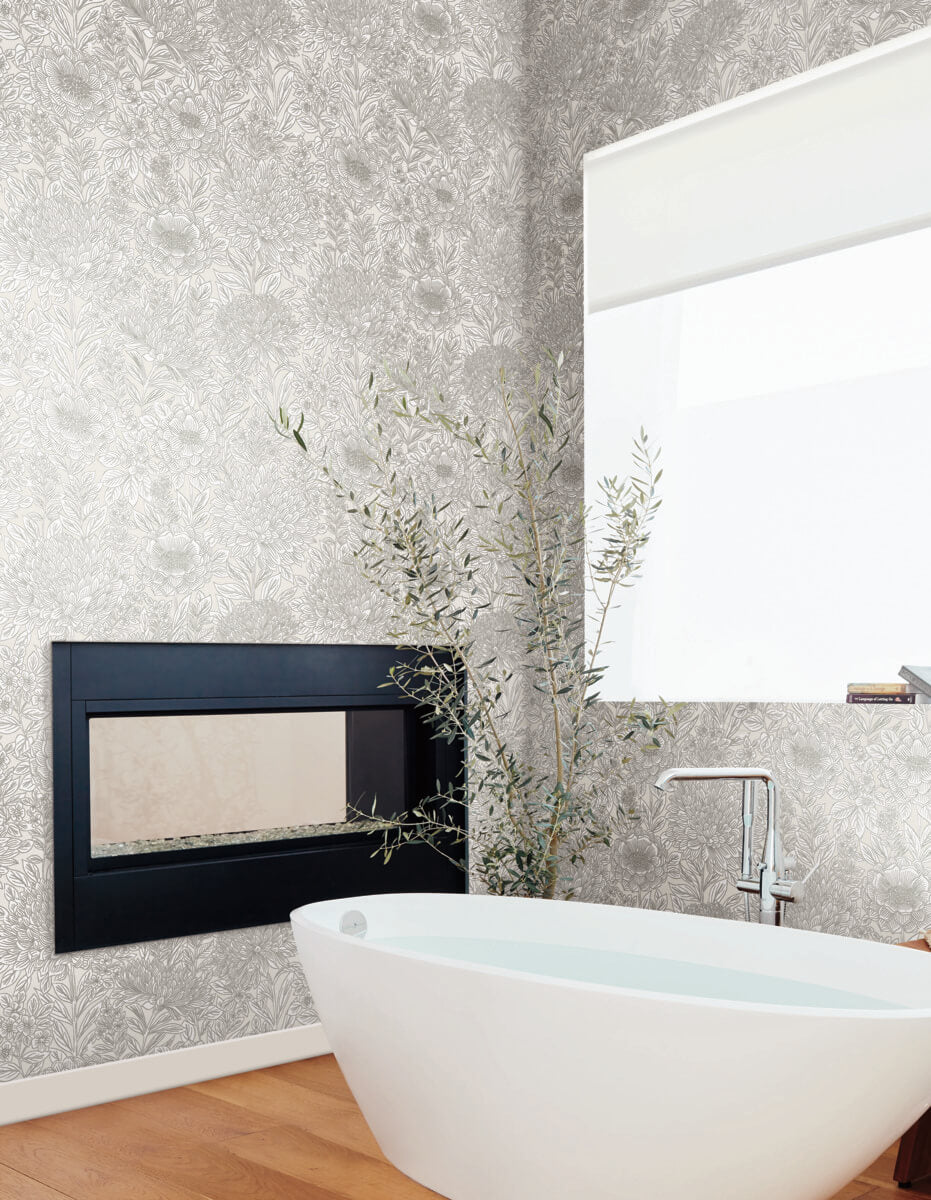 Wood Block Blooms Wallpaper
