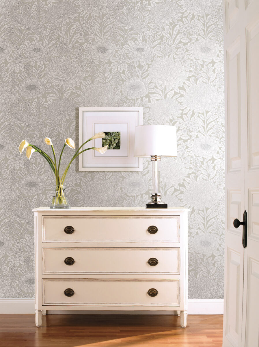 Wood Block Blooms Wallpaper