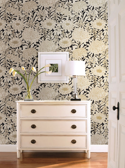 Wood Block Blooms Wallpaper