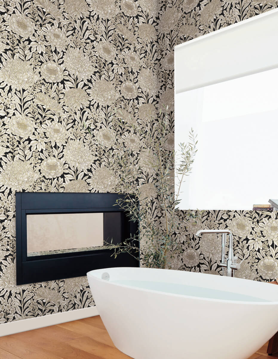 Wood Block Blooms Wallpaper