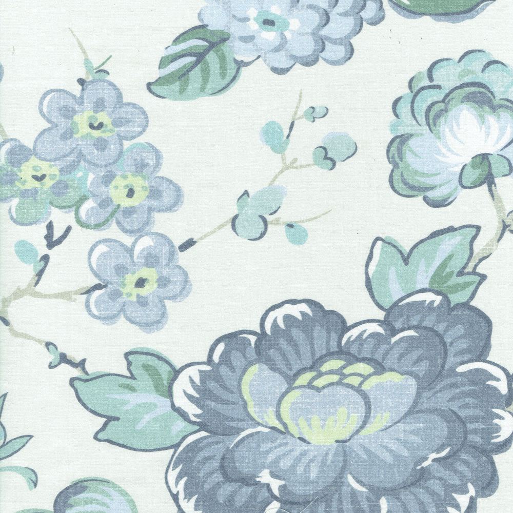 Bloomsbury Floral Fabric by Titley & Marr in Aqua & Lichen