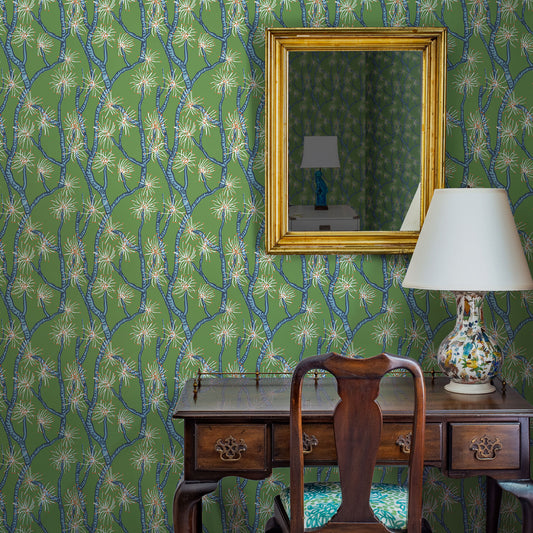 Calliandra Wallpaper by Ferrick Mason in Green Blue